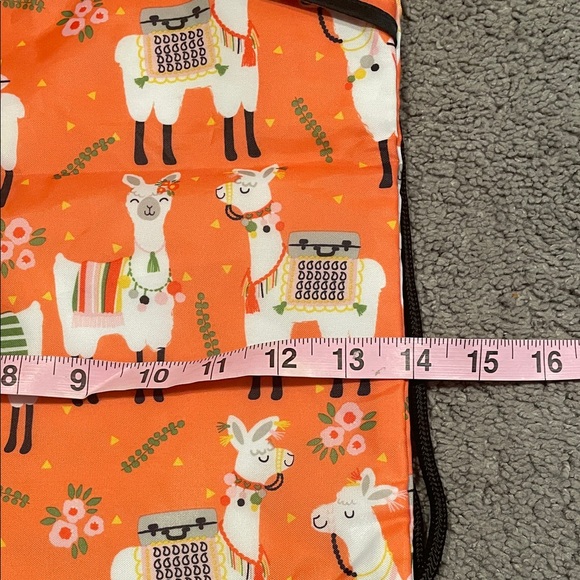 Thirty-one Orange Llama Print Drawstring Bag With Zipper Pouch NWOT - Picture 3 of 5